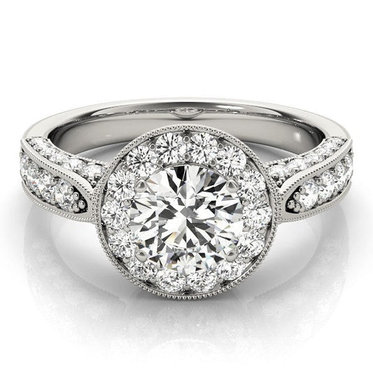 2.00Ct DE/VS Lab Grown Round Diamond Halo Engagement Ring 18K White Gold
