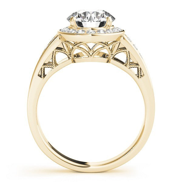 Lab Grown Round Diamond Halo Engagement Ring 18K Yellow Gold