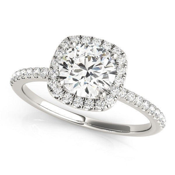 Lab Grown Round Diamond Halo Engagement Ring 18K White Gold