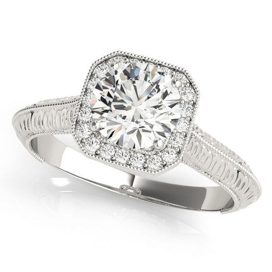 Lab Grown Round Diamond Halo Engagement Ring 18K White Gold