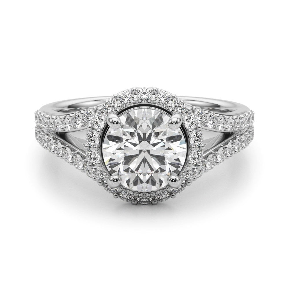 Lab-Grown Diamond Halo Engagement Ring with Split Shank 18K White Gold