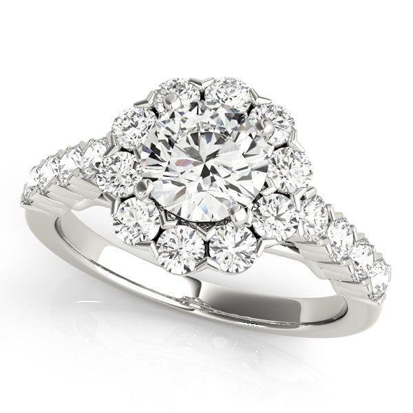 Lab Grown Round Diamond Halo Engagement Ring 18K Yellow Gold
