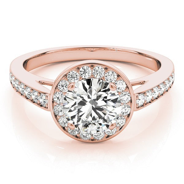 Lab Grown Round Diamond Halo Engagement Ring 18K Yellow Gold