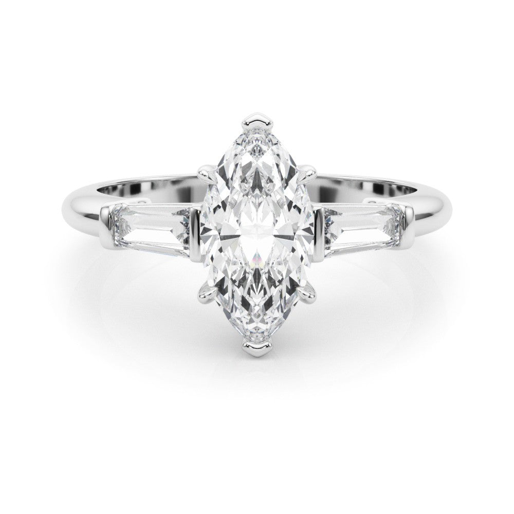 Lab-Grown Marquise Cut Diamond 3 Stone Engagement Ring In Platinum