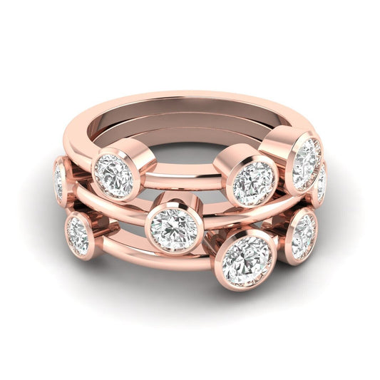 2Ct D/VVS Lab Grown Round Diamond in 18k Rose Gold Bubble Ring For Women