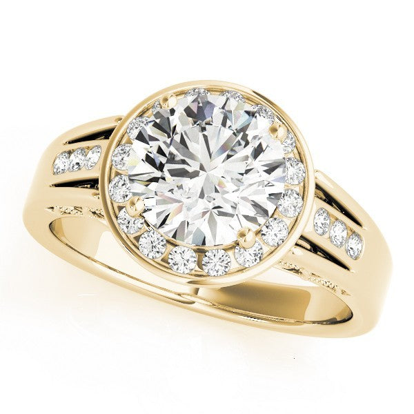 Lab Grown Round Diamond Halo Engagement Ring 18K Yellow Gold