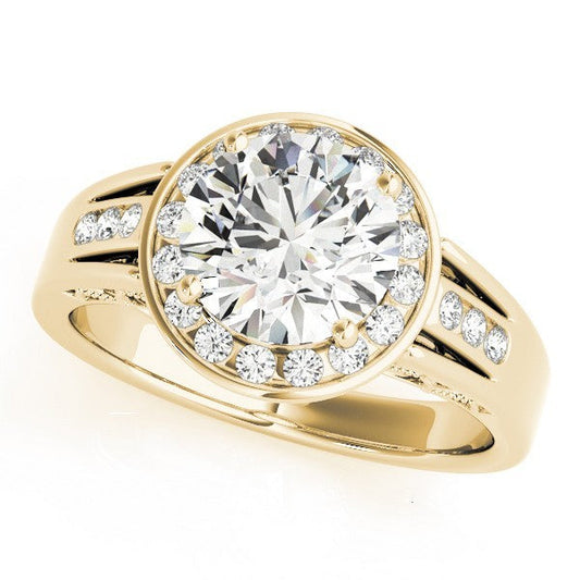 Lab Grown Round Diamond Halo Engagement Ring 18K Yellow Gold