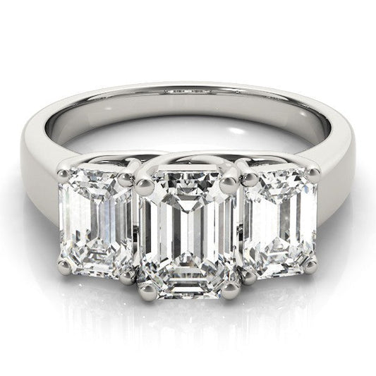 Lab Grown Emerald Cut Diamond Ring 18K Yellow Gold Trilogy Ring