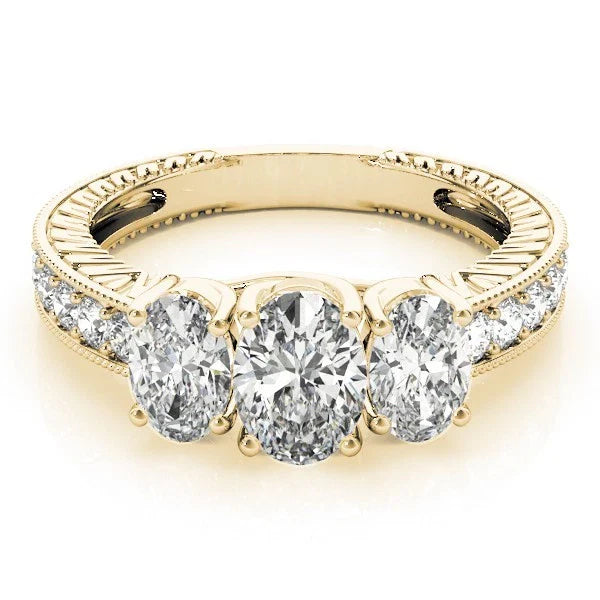 18K Gold Oval Cut Trilogy Engagement Ring Ð 2Ct DE/VS Lab Grown Diamond