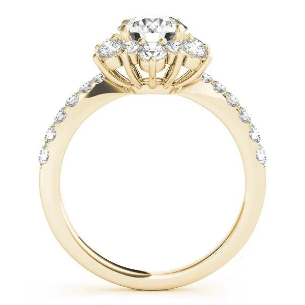 Lab Grown Round Diamond Halo Engagement Ring 18K Yellow Gold