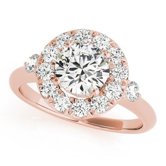 Lab Grown Round Diamond Halo Engagement Ring 18K Rose Gold