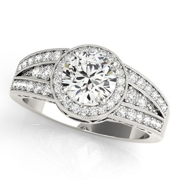 Lab Grown Round Diamond Halo Engagement Ring 18K White Gold
