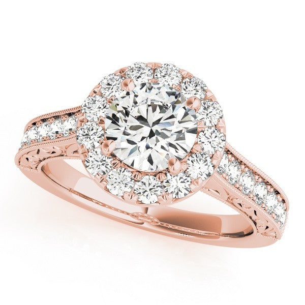 Lab Grown Round Diamond Halo Engagement Ring 18K White Gold