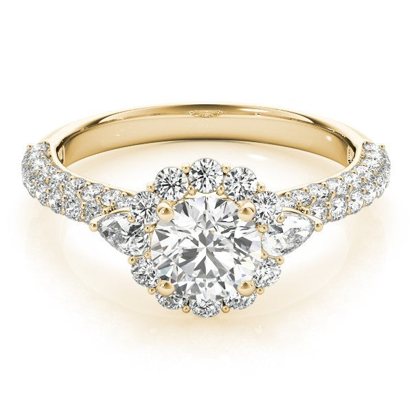 Lab Grown Round Diamond Halo Engagement Ring 18K Yellow Gold
