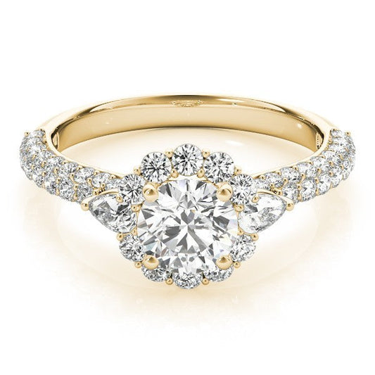 Lab Grown Round Diamond Halo Engagement Ring 18K Yellow Gold