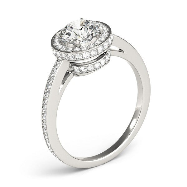 Lab Grown Round Diamond Halo Engagement Ring 18K White Gold