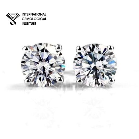 950 Platinum IGI Certified 2.00 Ct D/VS1 Lab grown Round Diamond Stud Earrings