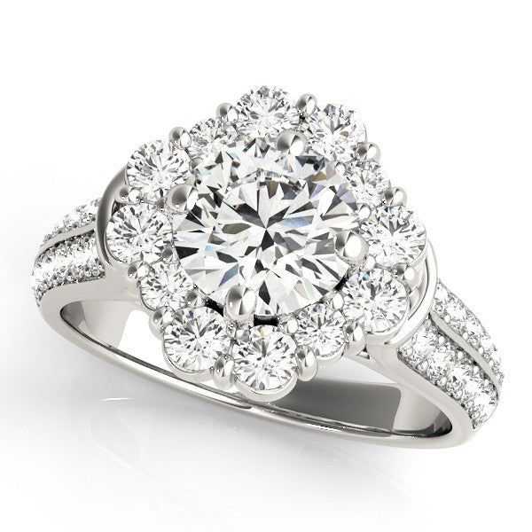 2.00 Carat Lab Grown Round Cut Diamond Halo Engagement Ring 18K White Gold