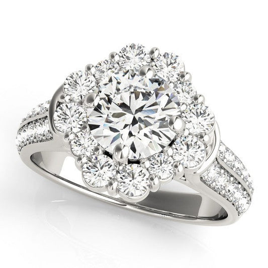 2.00 Carat Lab Grown Round Cut Diamond Halo Engagement Ring 18K White Gold