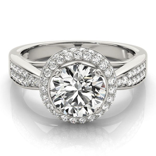 2.00 Ct Lab Grown Round Diamond Halo Engagement Ring 18K White Gold