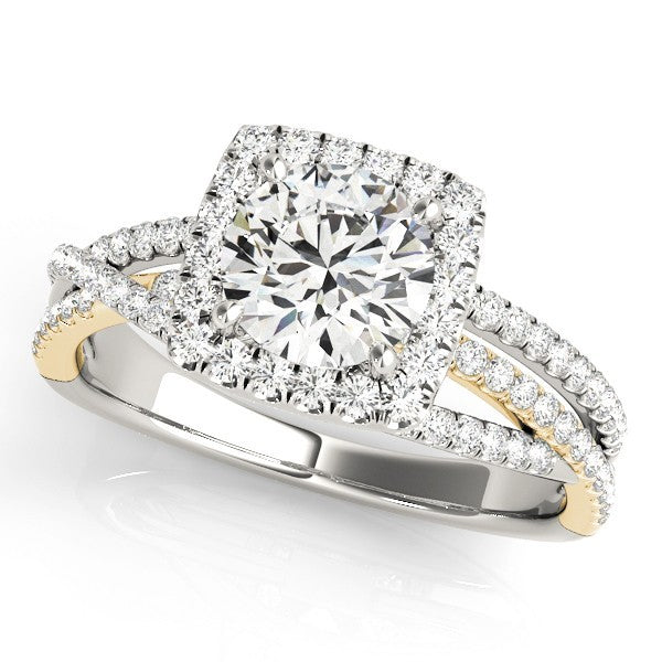 Lab Grown Round Diamond Halo Engagement Ring 18KYellow Gold