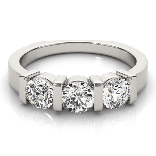 2.00Ct Lab Grown Round Diamond Bar Set 3 Stone Engagement Ring Platinum