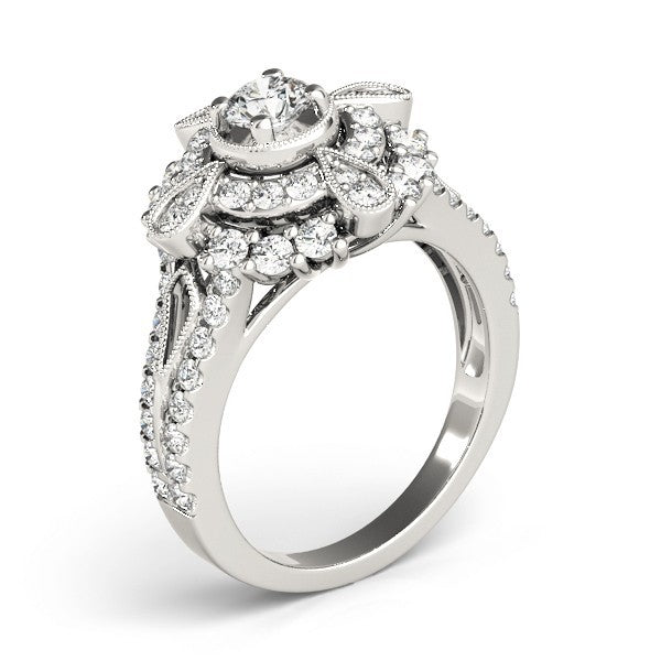 2.00Ct DE/VS Lab Grown Round Diamond Halo Engagement Ring 18K White Gold