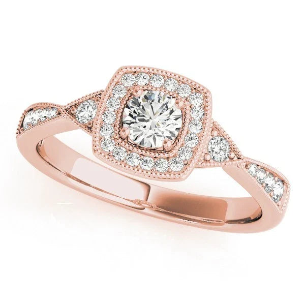 Lab Grown Round Diamond Halo Engagement Ring in 18K Yellow Gold