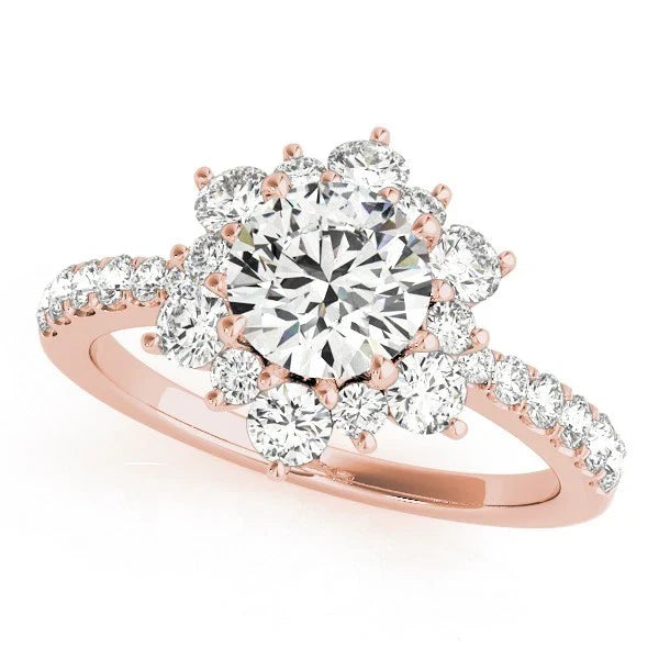 Lab Grown Round Diamond Halo Engagement Ring 18K Yellow Gold