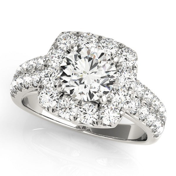 3.00 Carat Lab Grown Round Cut Diamond Halo Engagement Ring 18K White Gold