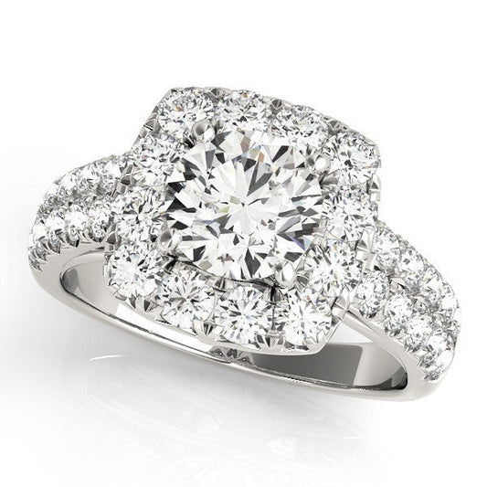 3.00 Carat Lab Grown Round Cut Diamond Halo Engagement Ring 18K White Gold