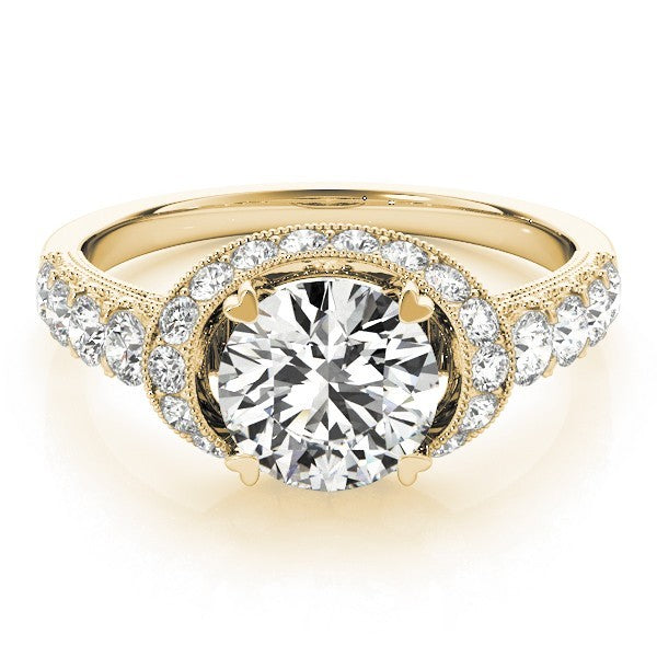 2.00 Ct DE/VS Lab Grown Round Diamond Halo Engagement Ring 18K Yellow Gold