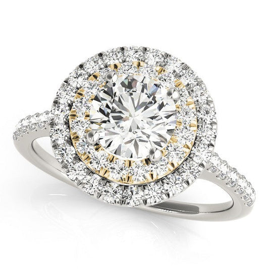 Lab Grown Round Diamond Halo Engagement Ring 18K Yellow Gold