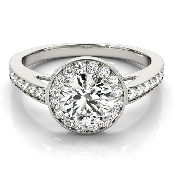 Lab Grown Round Diamond Halo Engagement Ring 18K Yellow Gold