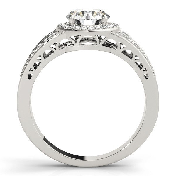 Lab Grown Round Diamond Halo Engagement Ring 18K White Gold