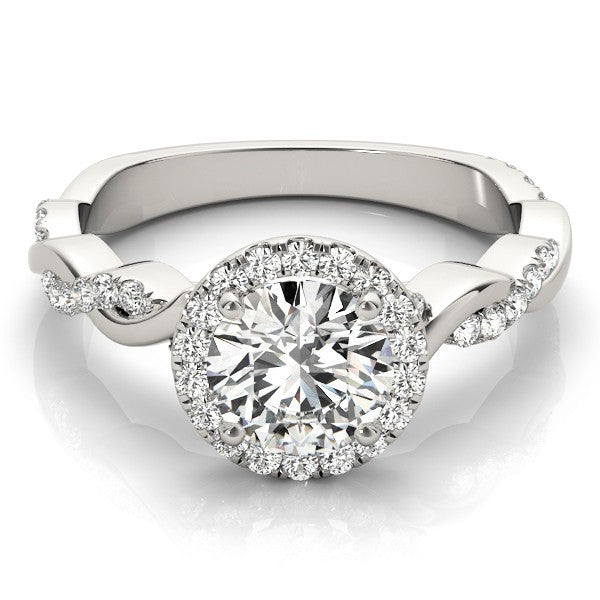 Lab Grown Round Diamond Halo Engagement Ring 18K White Gold