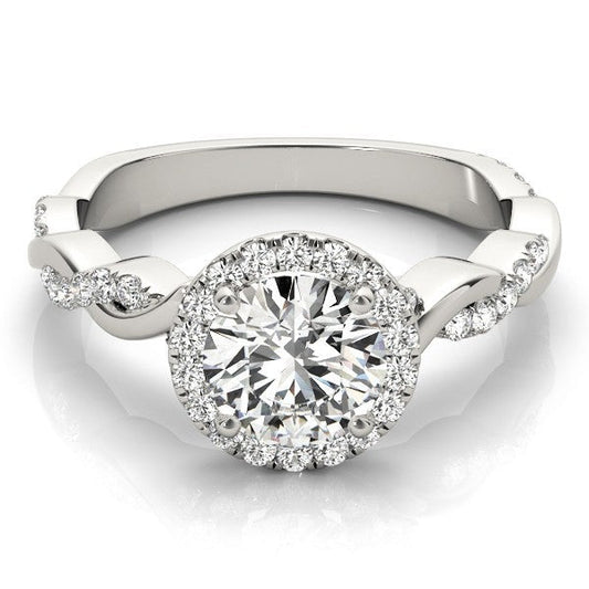 Lab Grown Round Diamond Halo Engagement Ring 18K White Gold