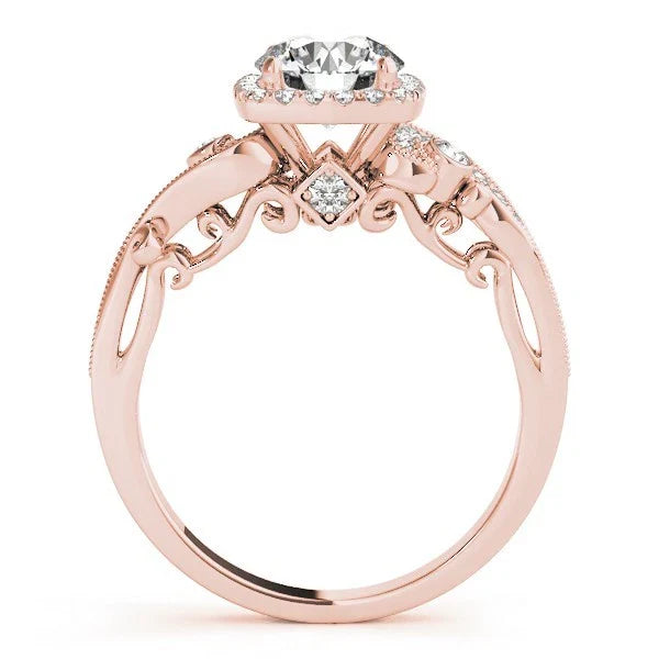 Lab Grown Round Diamond Halo Engagement Ring 18K Rose Gold