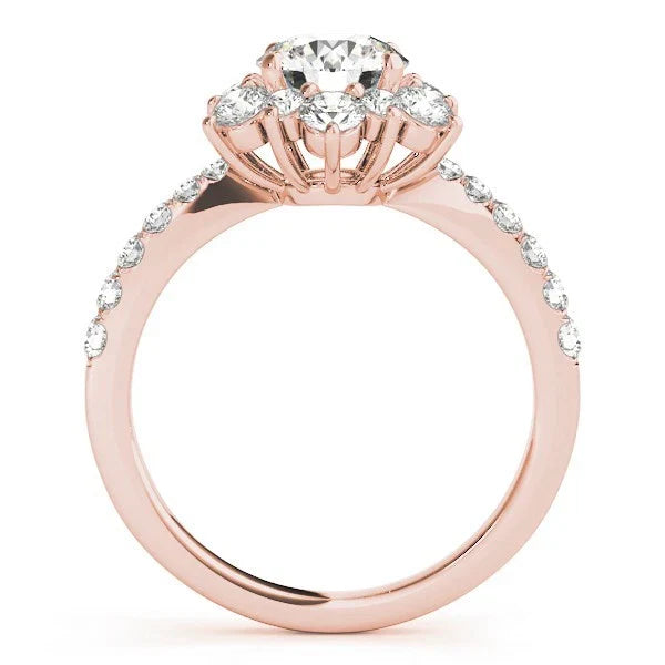 Lab Grown Round Diamond Halo Engagement Ring 18K Yellow Gold