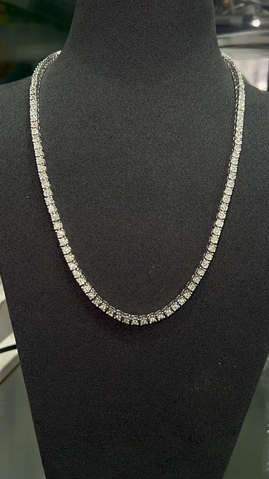3.00Ct Natural Diamond Tennis Necklace White Gold Illusion Set
