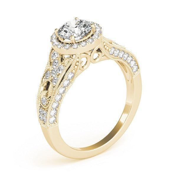 2.00Ct Lab Grown Round Diamond Halo Engagement Ring 18K Yellow Gold