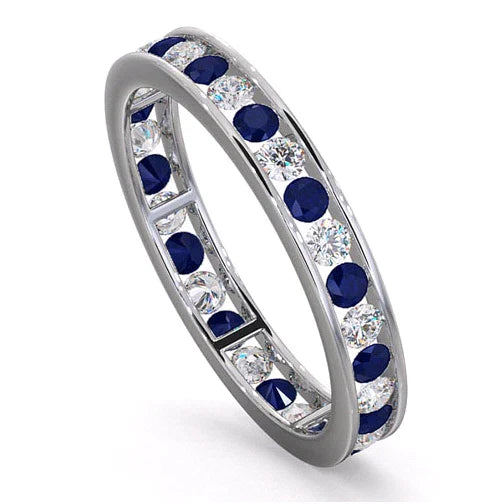 1.40carat Round Diamonds & Sapphire Full Eternity Ring 18K White Gold
