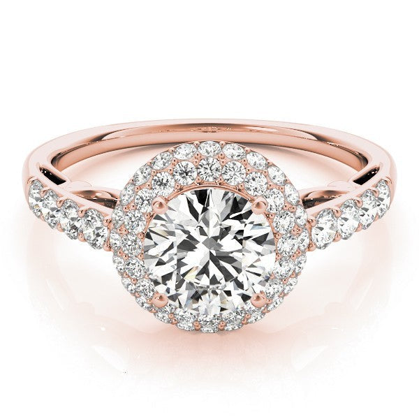 Lab Grown Round Diamond Halo Engagement Ring 18K Yellow Gold