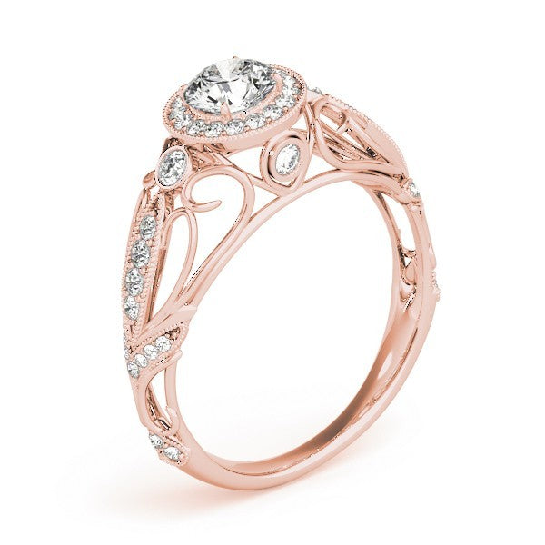 Lab Grown Round Diamond Halo Engagement Ring 18K Rose Gold