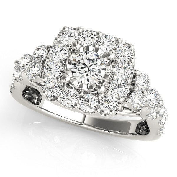 Lab Grown Round Diamond Halo Engagement Ring 18K White Gold