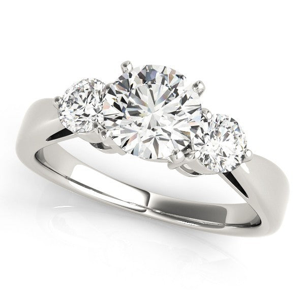 Platinum Round Diamond V Prong Trilogy Engagement Ring  - DE/VS 2Ct Lab Grown