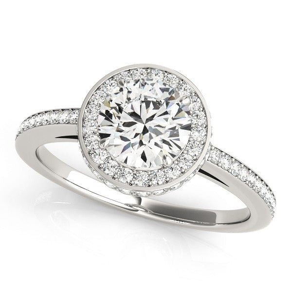 Lab Grown Round Diamond Halo Engagement Ring 18K White Gold