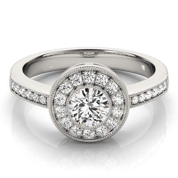 Lab Grown Round Diamond Halo Engagement Ring 18K Yellow Gold