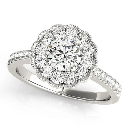 Lab Grown Round Diamond Halo Engagement Ring In Platinum