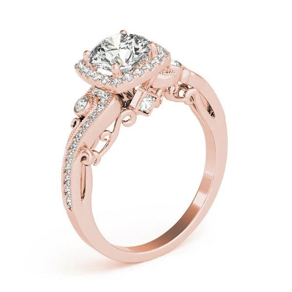 Lab Grown Round Diamond Halo Engagement Ring 18K Rose Gold